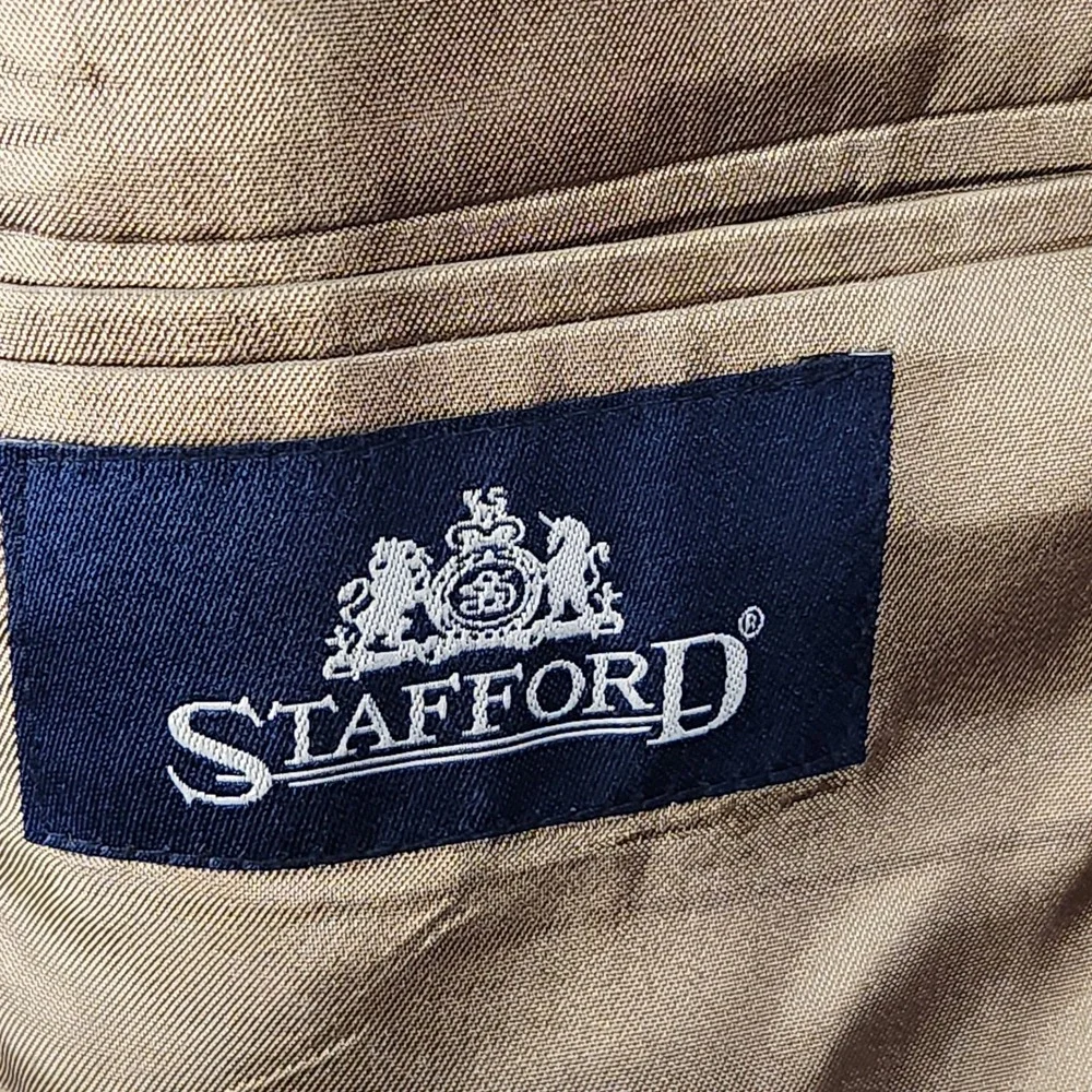 Stafford Worsted Wool Blend Sport‎ Coat Mens 44L Tan Brown Blazer Gold Buttons